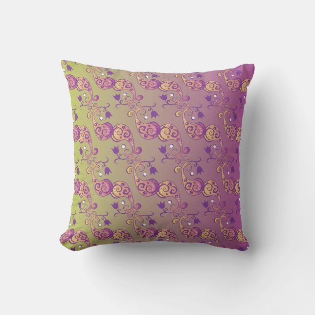 Abstract Pastel Green and Pink Paisley Floral Throw Pillow (Front)