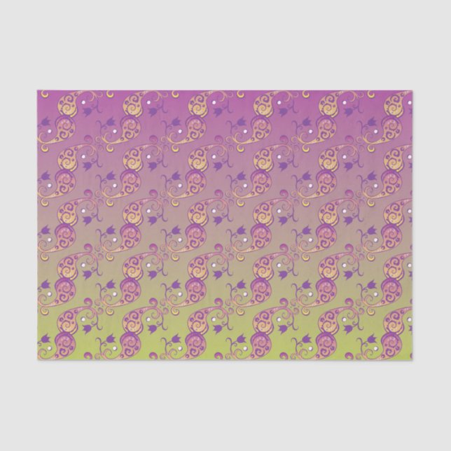 Abstract Pastel Green and Pink Paisley Floral Tissue Paper (Front)