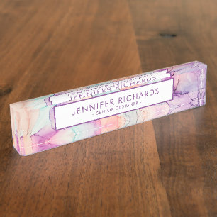 Abstract Pastel Ink Pattern Personalized Desk Name Plate