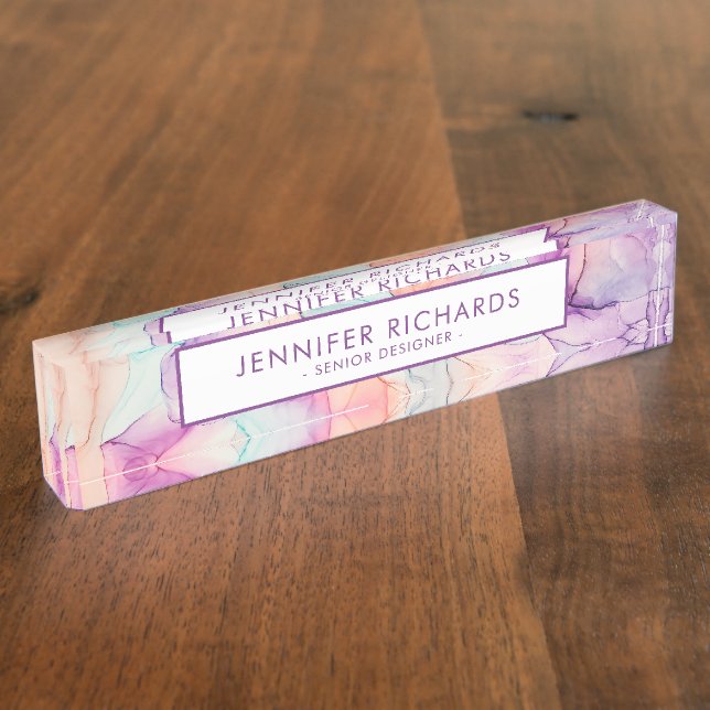 Abstract Pastel Ink Pattern Personalized Desk Name Plate (Side)