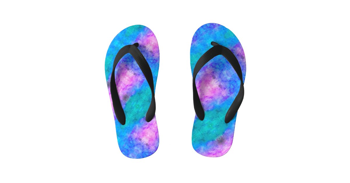 Abstract Pastel Paint Blue, Pink, Aqua Kid's Flip Flops | Zazzle