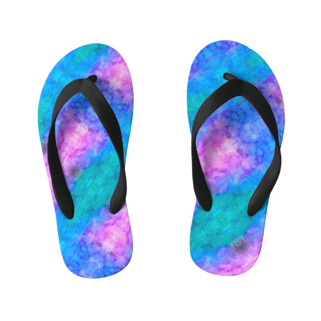 Abstract Pastel Paint Blue, Pink, Aqua Kid's Flip Flops (Footbed)
