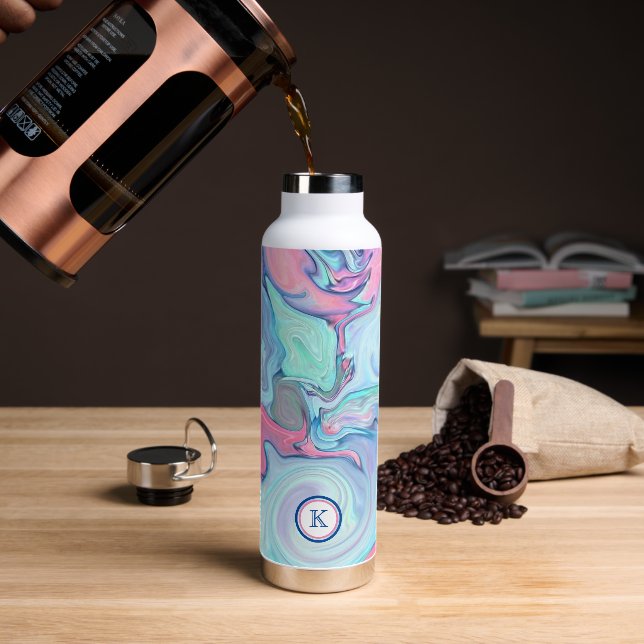 Abstract Pastel Paint Swirl Personalized Water Bottle (Coffee)