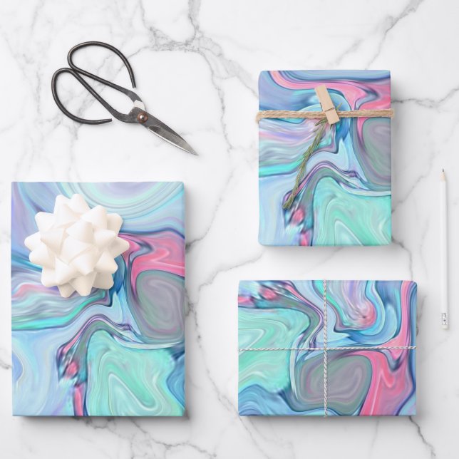 Abstract pastel paints wrapping paper sheets (Front)