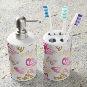 Pink And Gold Bath Accessory Sets Zazzle