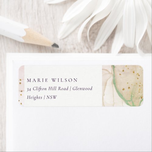 Abstract Pastel Pink Green Watercolor Address Label