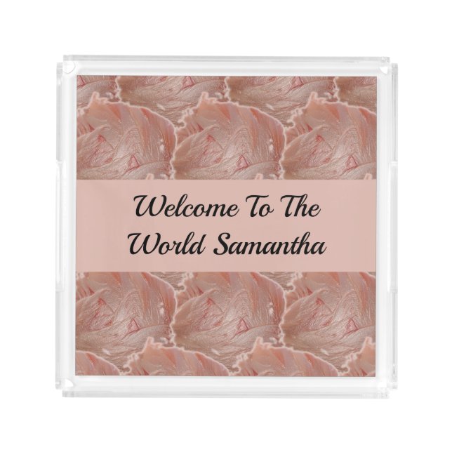 Abstract Pastel Pink Layered Pattern Baby Girl Acrylic Tray (Front)
