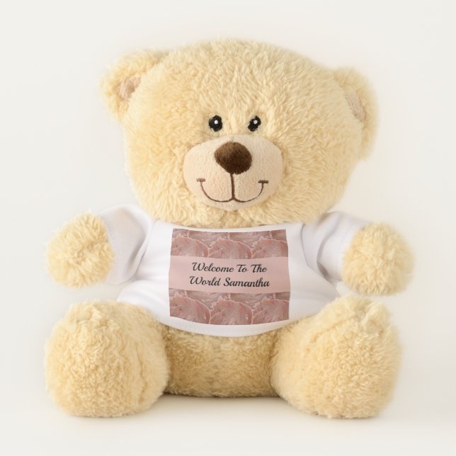 Abstract Pastel Pink Layered Pattern Baby Girl Teddy Bear (Front)
