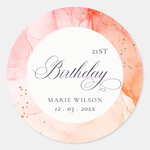 Abstract Pastel Pink Orange Any Age Birthday Classic Round Sticker