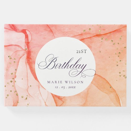 Abstract Pastel Pink Orange Any Age Birthday Guest Book