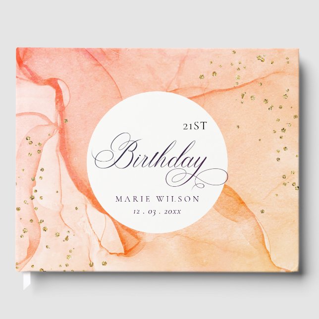 Abstract Pastel Pink Orange Any Age Birthday Guest Book (Front)