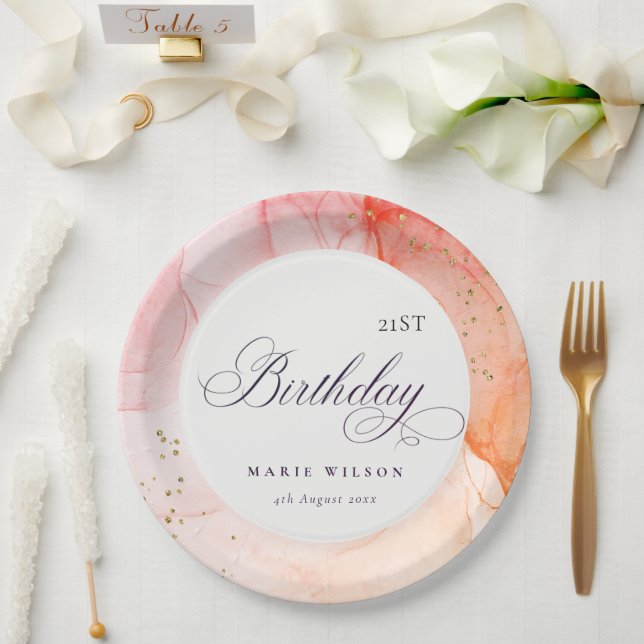 Abstract Pastel Pink Orange Any Age Birthday Paper Plates (Wedding)