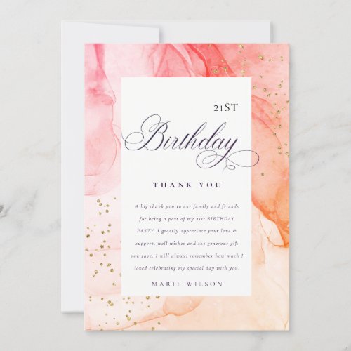 Abstract Pastel Pink Orange Any Age Birthday Thank You Card