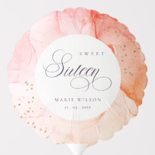 Abstract Pastel Pink Orange Sweet 16 Birthday Balloon
