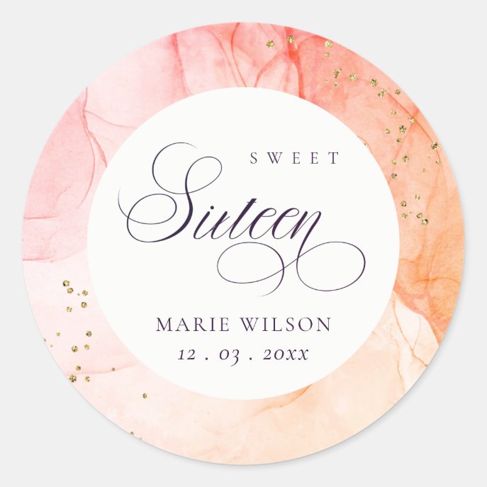 Abstract Pastel Pink Orange Sweet 16 Birthday Classic Round Sticker