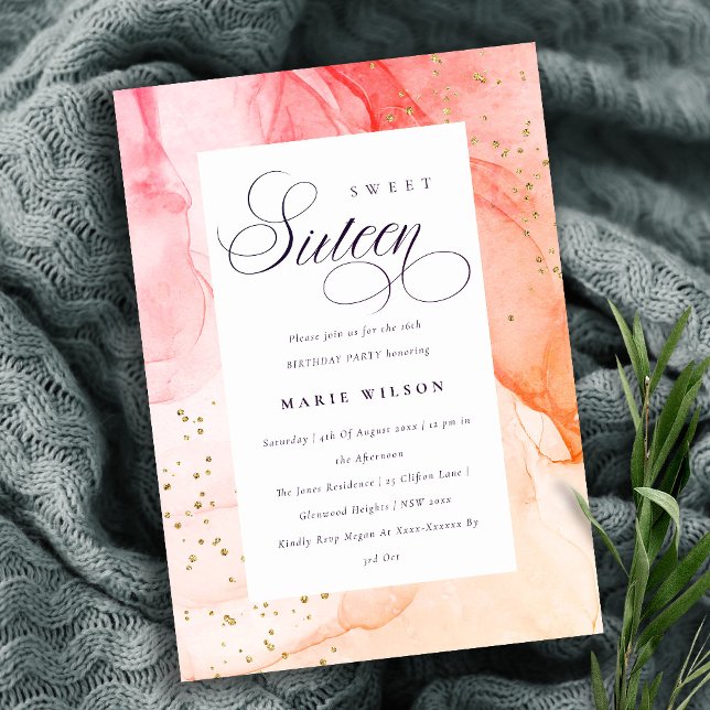 Abstract Pastel Pink Orange Sweet 16 Birthday Invitation (Creator Uploaded)