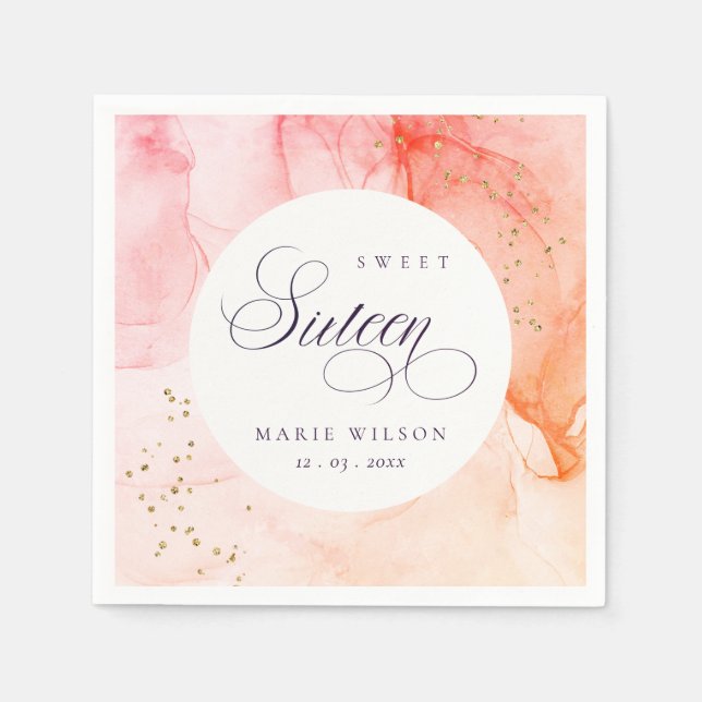 Abstract Pastel Pink Orange Sweet 16 Birthday Napkins (Front)
