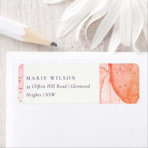 Abstract Pastel Pink Orange Watercolor Address  Label