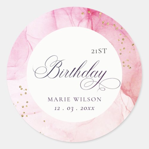 Abstract Pastel Pink Purple Any Age Birthday Classic Round Sticker
