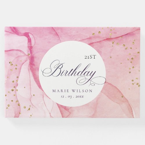 Abstract Pastel Pink Purple Any Age Birthday Guest Book