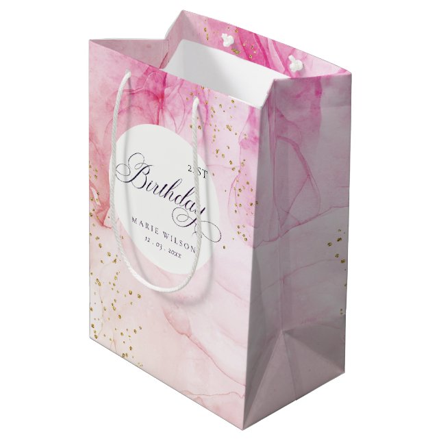 Abstract Pastel Pink Purple Any Age Birthday Medium Gift Bag (Back Angled)