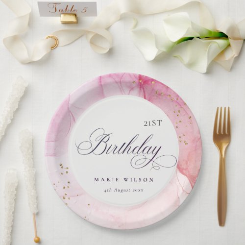 Abstract Pastel Pink Purple Any Age Birthday Paper Plates