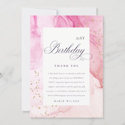 Abstract Pastel Pink Purple Any Age Birthday Thank You Card