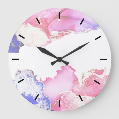 Abstract Pastel Pink Purple Gold Large Clock