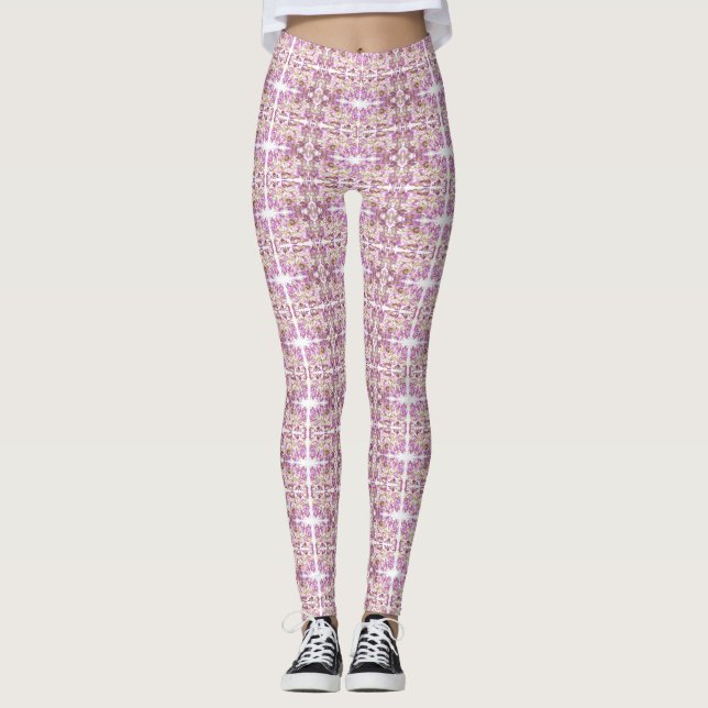 Abstract Pastel Pink Purple Horizontal Stripes Leggings (Front)
