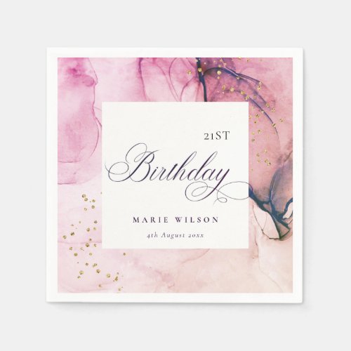Abstract Pastel Pink Purple Navy Any Age Birthday Napkins