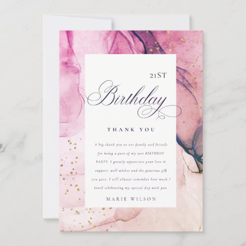 Abstract Pastel Pink Purple Navy Any Age Birthday Thank You Card