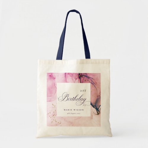 Abstract Pastel Pink Purple Navy Any Age Birthday Tote Bag