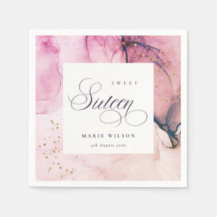 Abstract Pastel Pink Purple Navy Sweet 16 Birthday Napkins