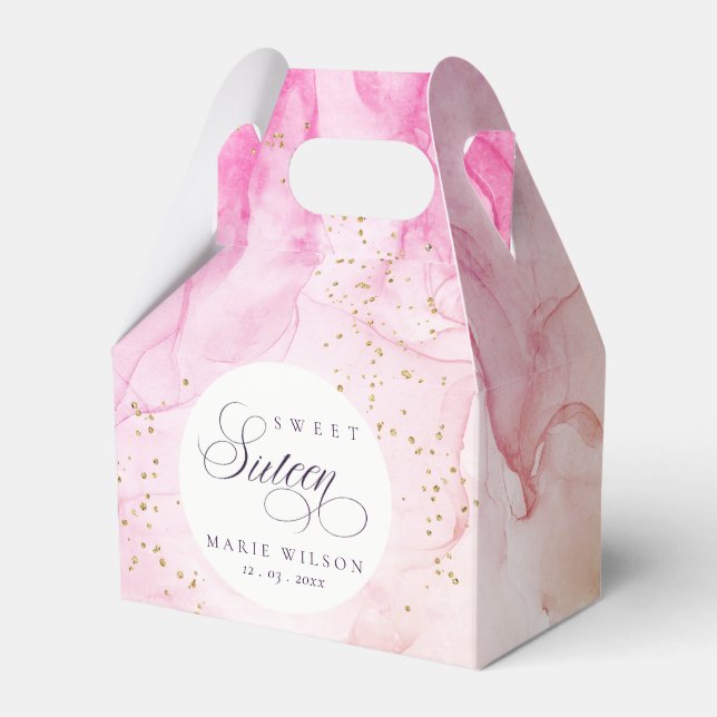 Abstract Pastel Pink Purple Sweet 16 Birthday Favor Boxes (Front Side)
