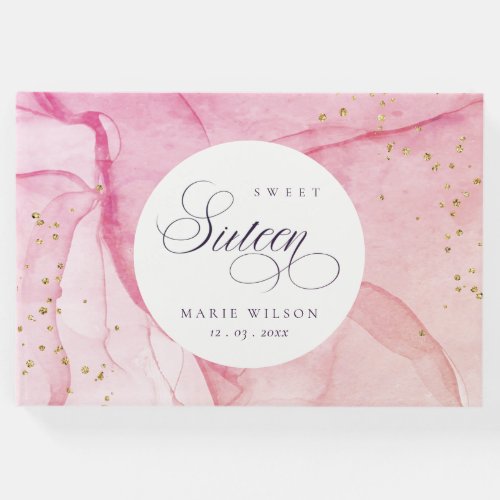 Abstract Pastel Pink Purple Sweet 16 Birthday Guest Book