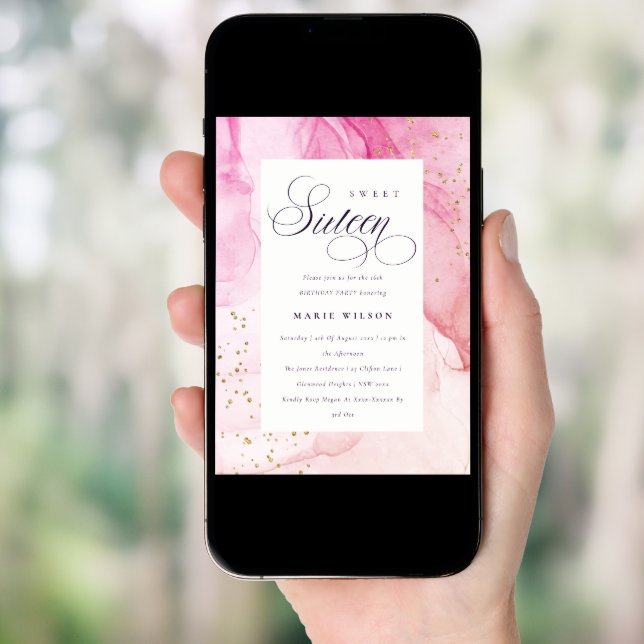 Abstract Pastel Pink Purple Sweet 16 Birthday Invitation (Front Digital)