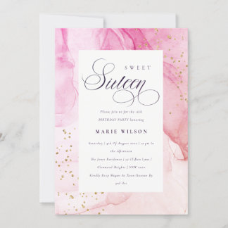 Abstract Pastel Pink Purple Sweet 16 Birthday Invitation