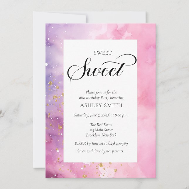 Abstract Pastel Pink Purple Sweet 16 Birthday Invitation (Front)