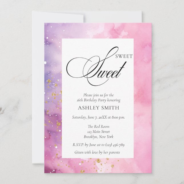 Abstract Pastel Pink Purple Sweet 16 Birthday Invitation (Front)