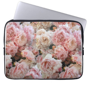 Abstract pastel pink rose overlay pixel art  laptop sleeve