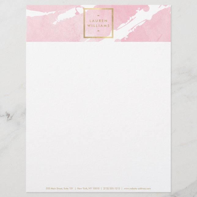 Abstract Pastel Pink Watercolor Brushstrokes Letterhead (Front)
