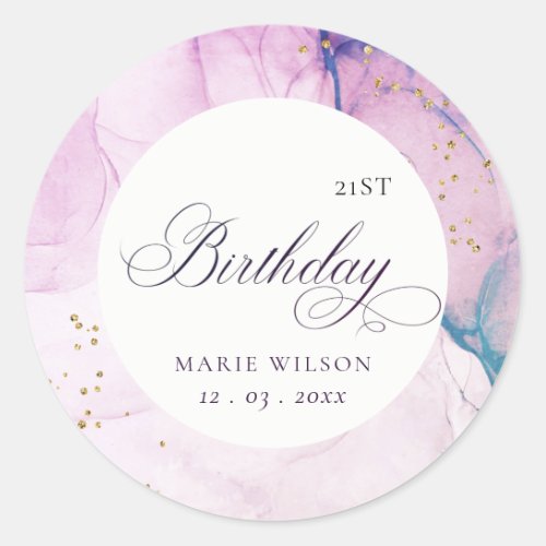 Abstract Pastel Purple Blue Teal Any Age Birthday Classic Round Sticker