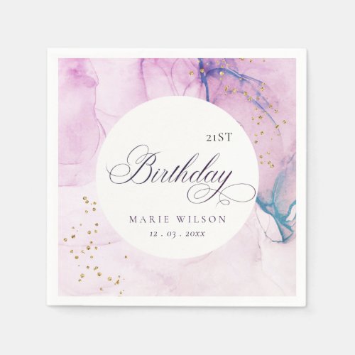 Abstract Pastel Purple Blue Teal  Any Age Birthday Napkins