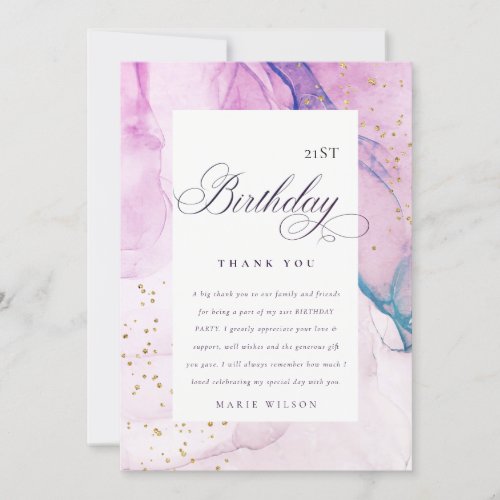Abstract Pastel Purple Blue Teal Any Age Birthday Thank You Card