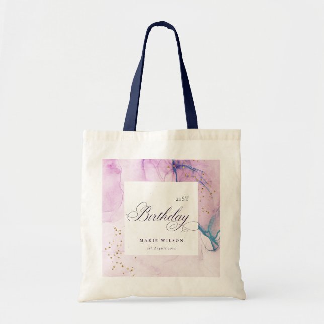Abstract Pastel Purple Blue Teal  Any Age Birthday Tote Bag (Front)