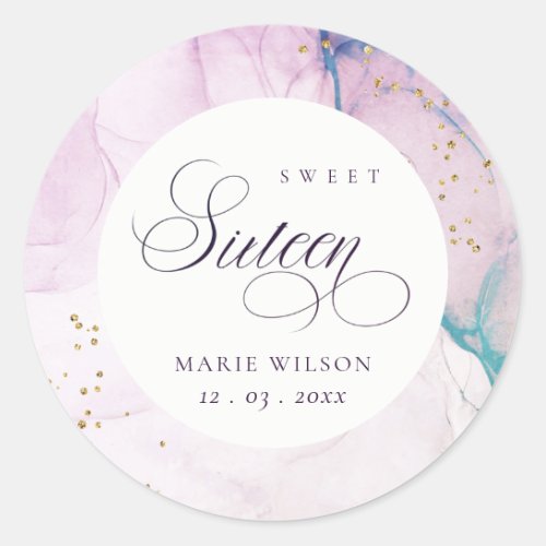 Abstract Pastel Purple Blue Teal Sweet 16 Birthday Classic Round Sticker