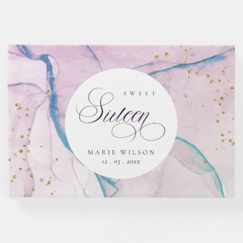 Abstract Pastel Purple Blue Teal Sweet 16 Birthday Guest Book