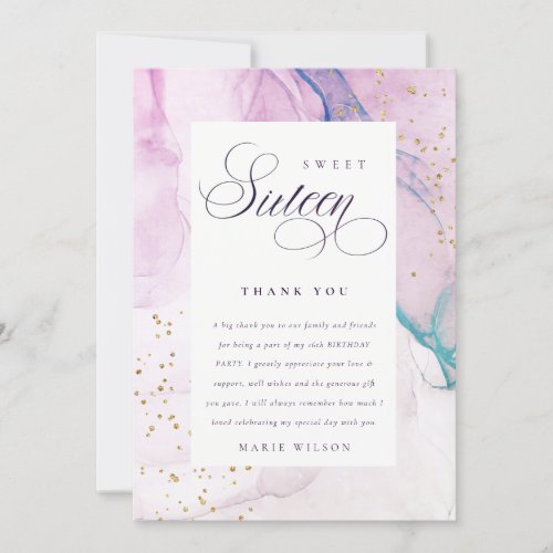 Abstract Pastel Purple Blue Teal Sweet 16 Birthday Thank You Card