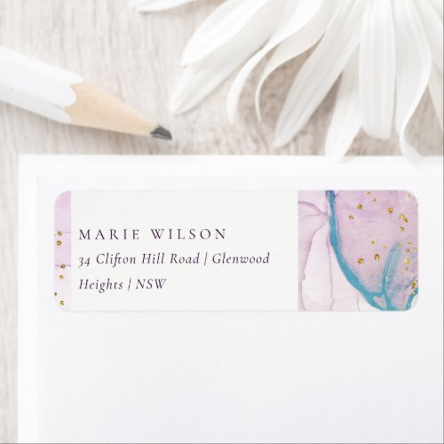 Abstract Pastel Purple Blue Watercolor Address Label