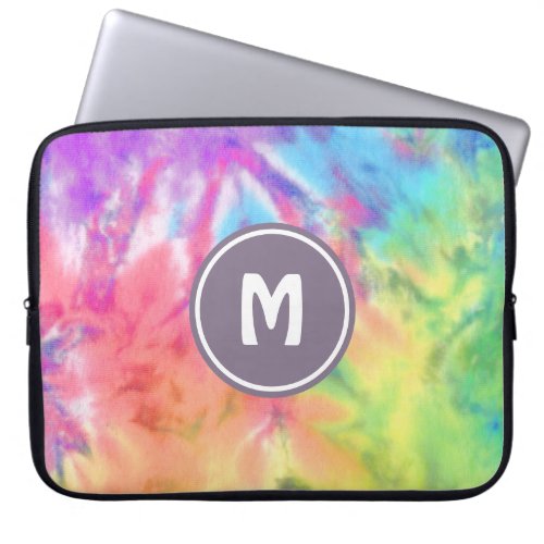 Abstract Pastel Rainbow Fun Batik Tie Dye Monogram Laptop Sleeve